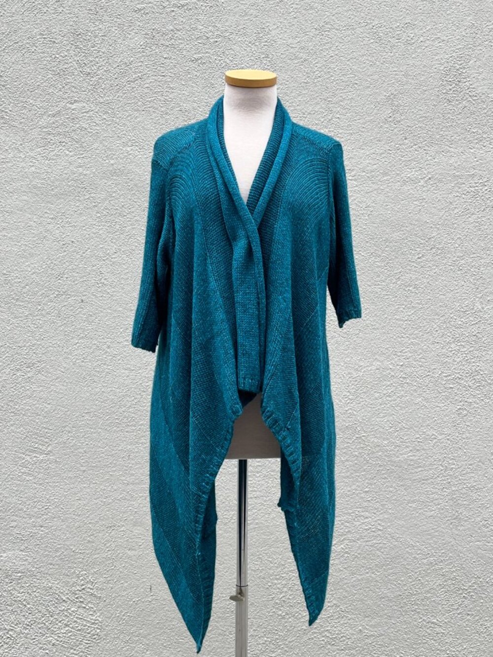 Eileen Fisher Teal Blue Alpaca Silk Waterfall Open Front Cardigan Sweater Large